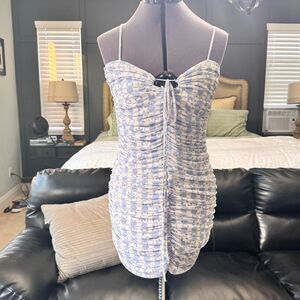 Mesh Bodycon Mini Dress Cotton Candy LA  Front Tie, Small Y2K Feminine Disco